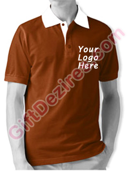 Designer Chestnut Brown and White Color Company Logo Printed T Shirts